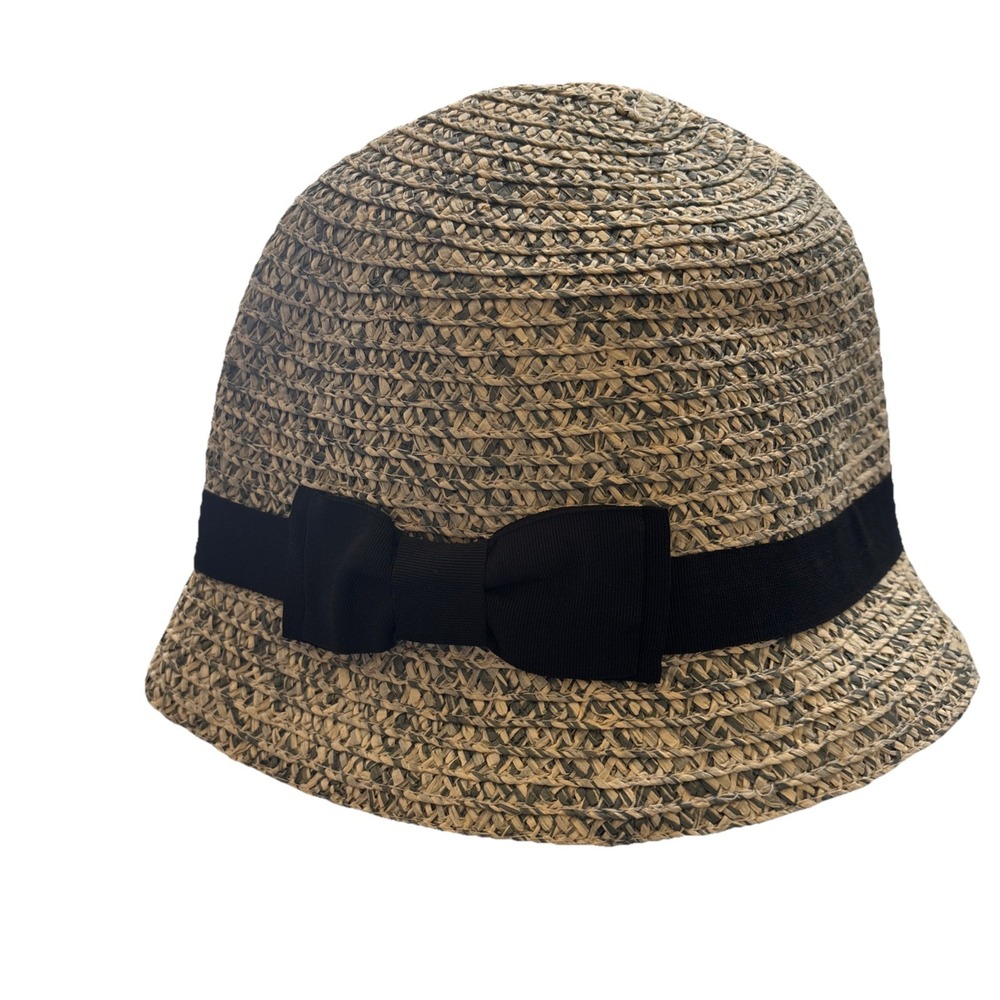 Unbranded Cloche Hat Womens Beige Excellent Woven Straw Bow Ribbon OS